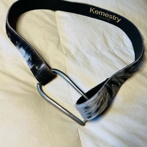 Leather Belt in Black and White, faux hair on hide